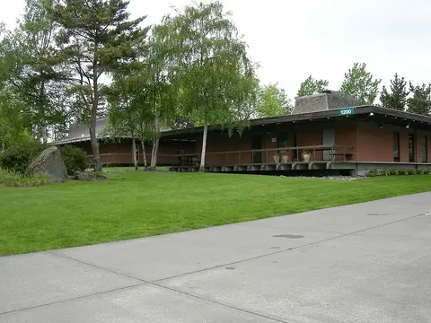 Shoreline Community College building among trees